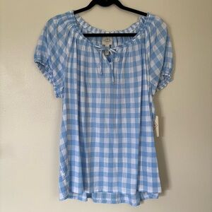 St. John's Bay Blue and White Puff Sleeve Blouse PXL NWT